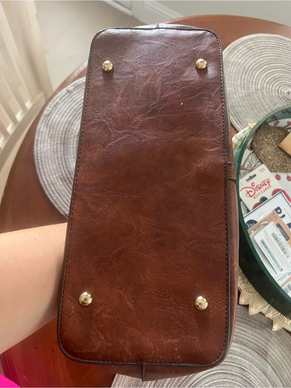 Brown Faux Leather Satchel Tote Bag